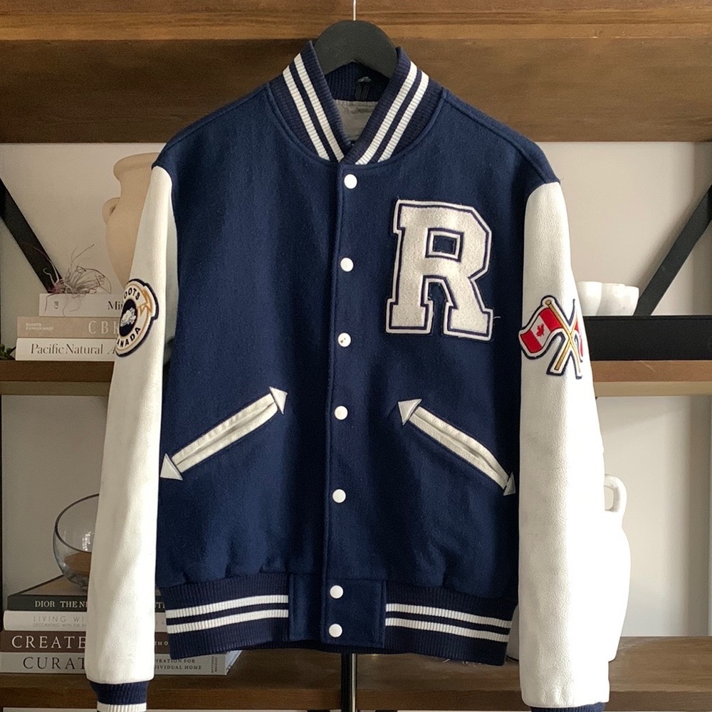 Vintage ROOTS CANADA True Blue and White Varsity Letterman Jacket